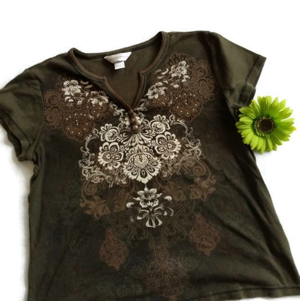 Christopher Banks Bejeweled Mandala Tee sz. L #264